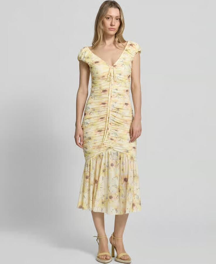 Little Mistress midi-jurk met draperingen en V-hals - Foto 2