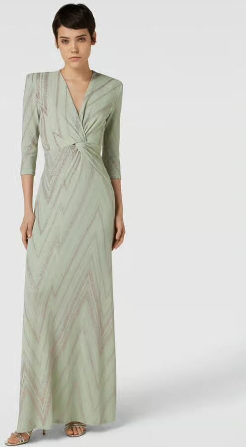 Liu Jo Lange Jurk met Chevron Print en Lurex Details Green Dames - Foto 2