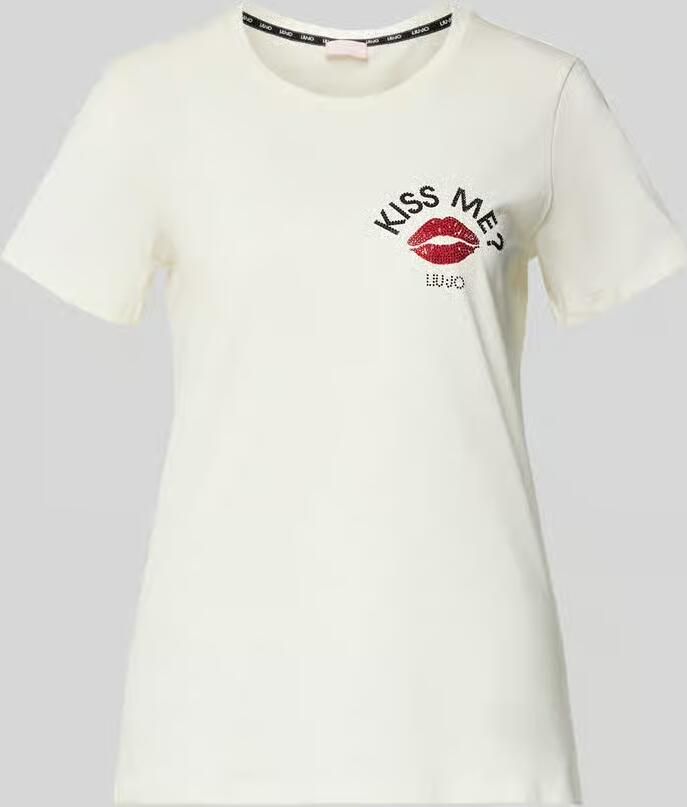 LIU JO SPORT Regular fit T-shirt van puur katoen met strass-steentjes