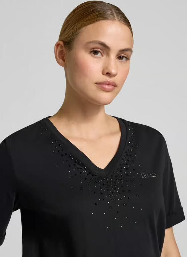 Liu Jo Sport T-shirt met strasssteentjes en V-hals