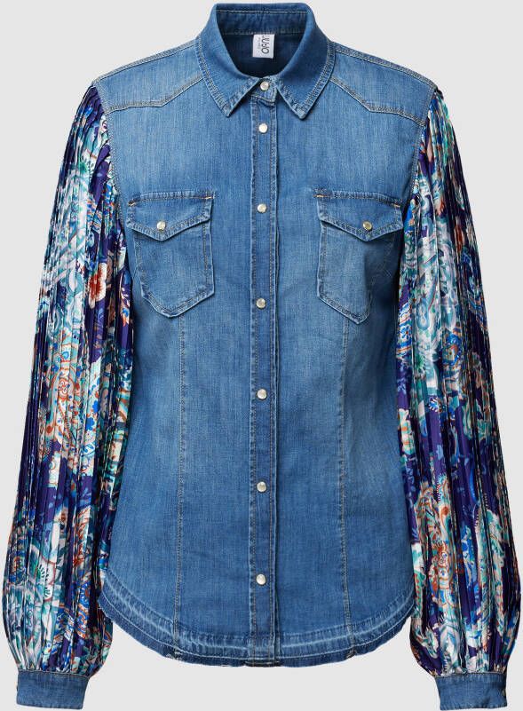 Liu Jo White Jeansblouse met ballonmouwen van satijn