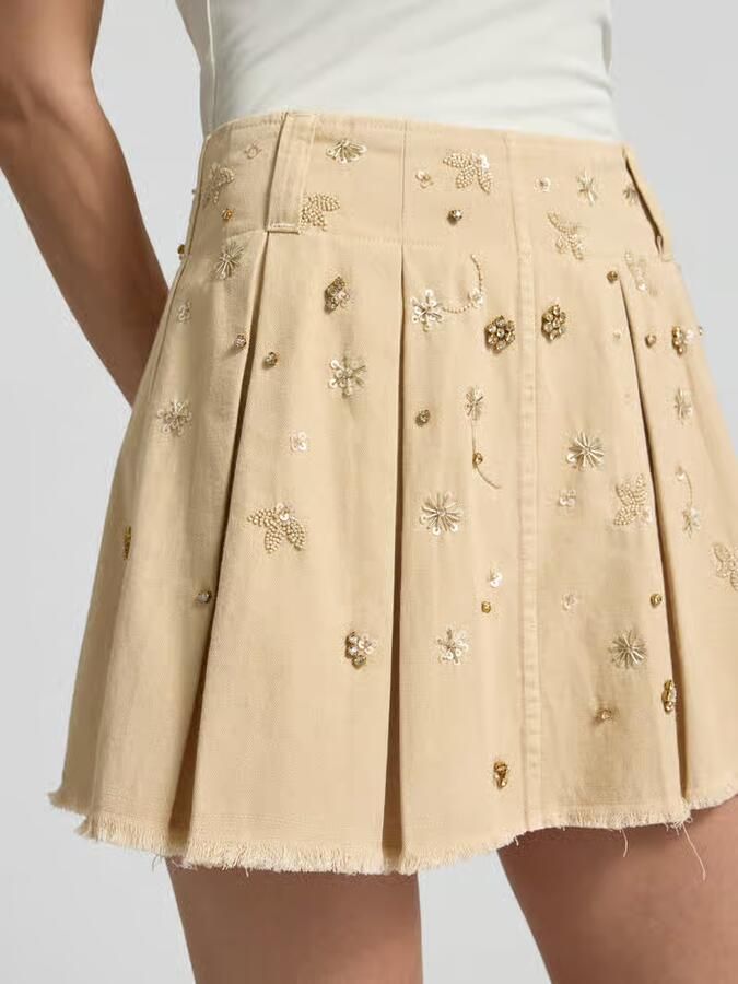 Liu Jo White Mini-plooirok met pailletten parels en met siersteentjes