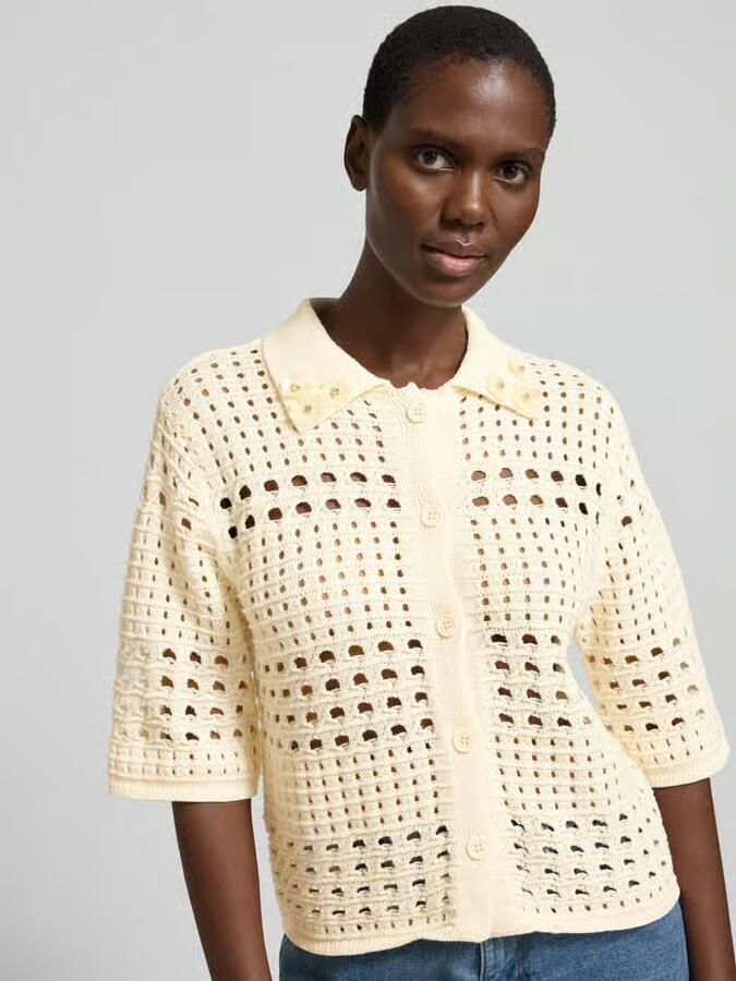 Liu Jo White regular fit blouse in tricotlook met bloemige siersteentjes - Foto 5
