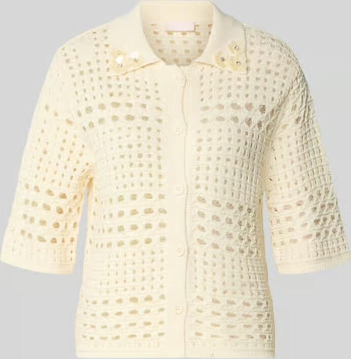 Liu Jo White regular fit blouse in tricotlook met bloemige siersteentjes - Foto 6