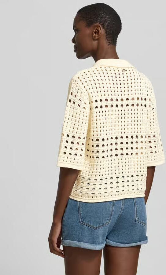 Liu Jo White regular fit blouse in tricotlook met bloemige siersteentjes - Foto 8