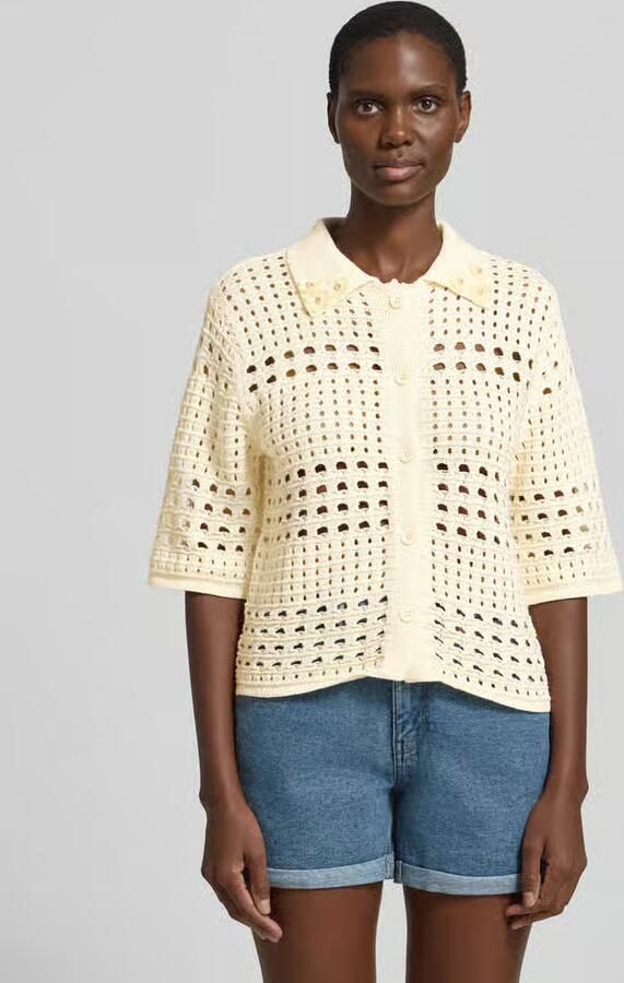 Liu Jo White regular fit blouse in tricotlook met bloemige siersteentjes - Foto 6