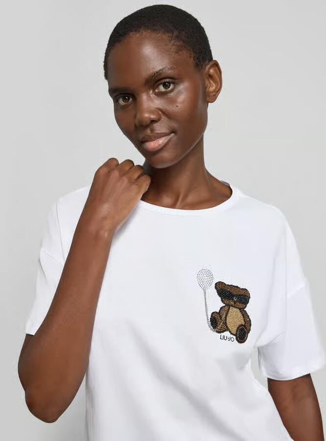 Liu Jo White regular fit T-shirt met siersteentjes