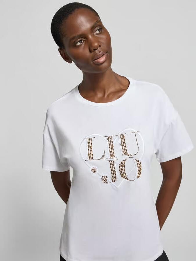 Liu Jo White regular fit T-shirt met strass-steentjes