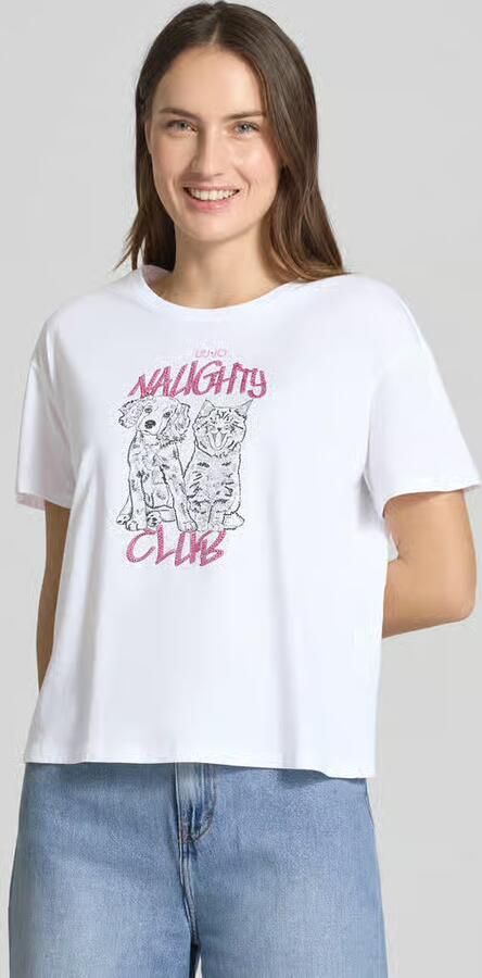 Liu Jo White Regular Fit T-shirt van zuiver katoen met strassteendecoratie - Foto 4