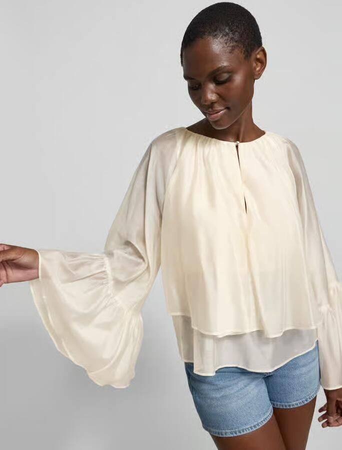 Liu Jo White relaxed fit blouse van lyocellmix met ruches - Foto 5