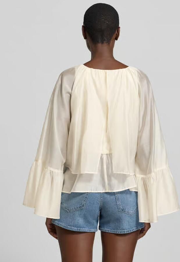 Liu Jo White relaxed fit blouse van lyocellmix met ruches - Foto 6