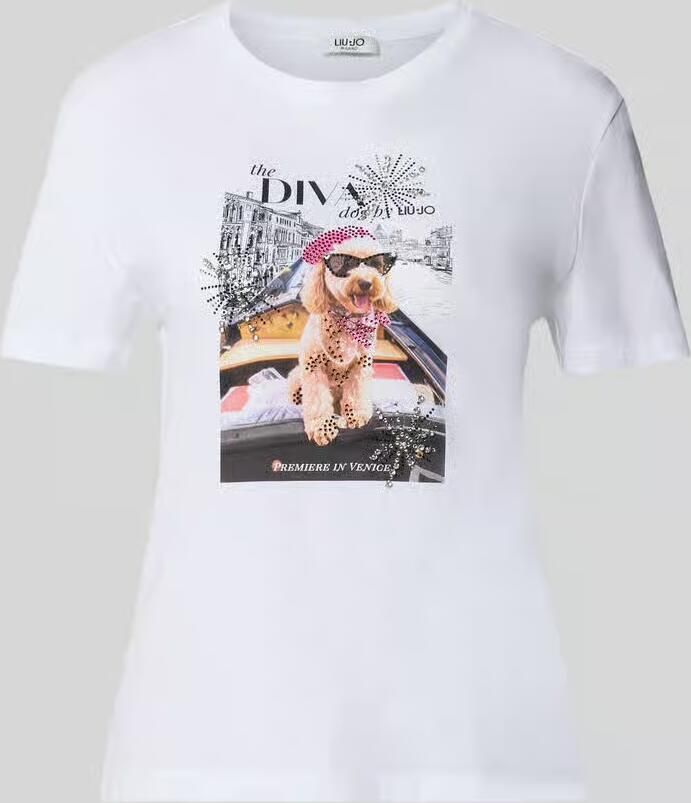 Liu Jo White slim fit T-shirt met strass-steentjes
