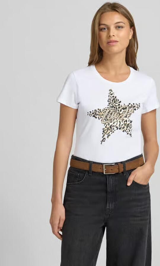 Liu Jo White T-shirt met labelprint en siersteentjes - Foto 4