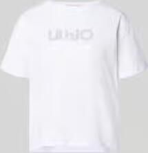 Liu Jo White T-shirt met labelstitching en met siersteentjes