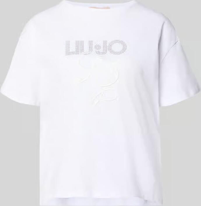 Liu Jo White T-shirt met labelstitching en met siersteentjes - Foto 2