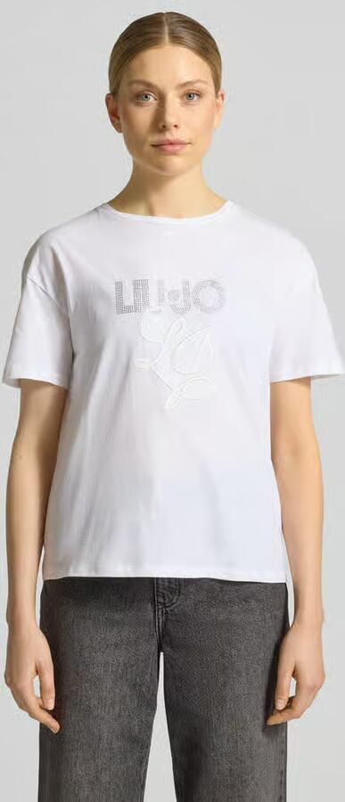 Liu Jo White T-shirt met labelstitching en met siersteentjes - Foto 3