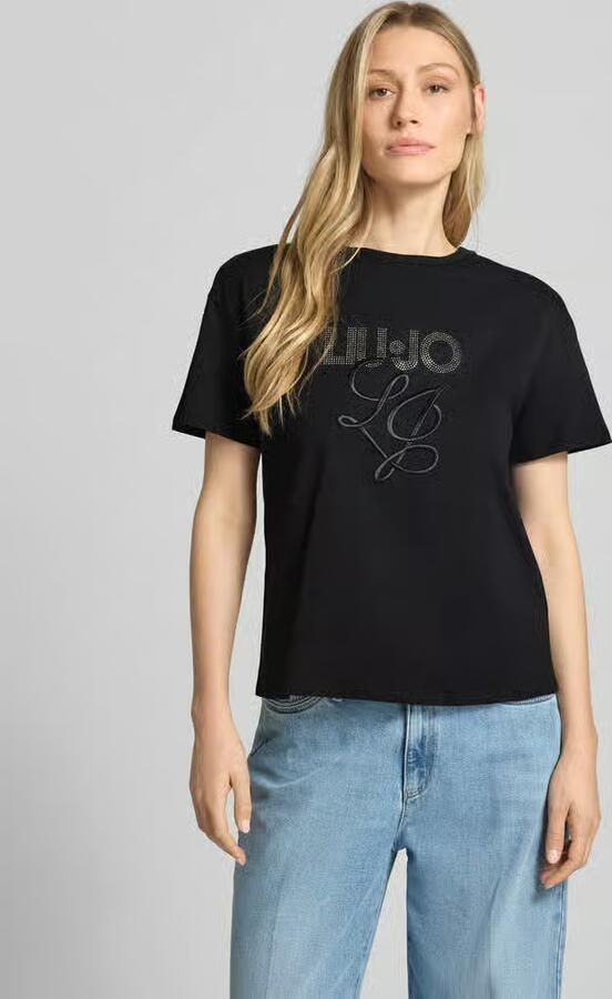 Liu Jo White T-shirt met labelstitching en met siersteentjes - Foto 4