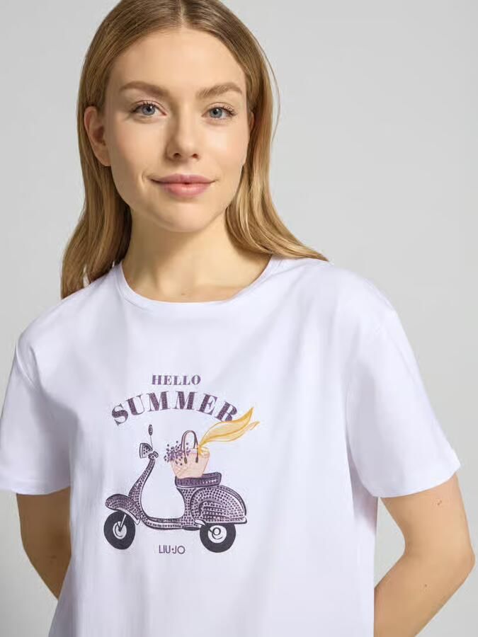 Liu Jo White T-shirt met motief en met siersteentjes