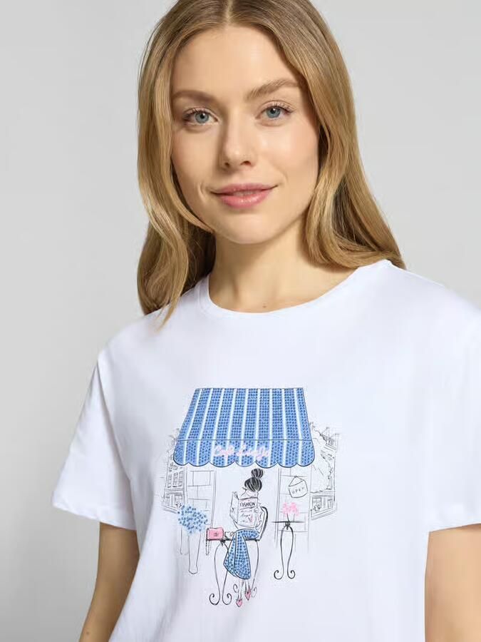 Liu Jo White T-shirt met motief en met siersteentjes