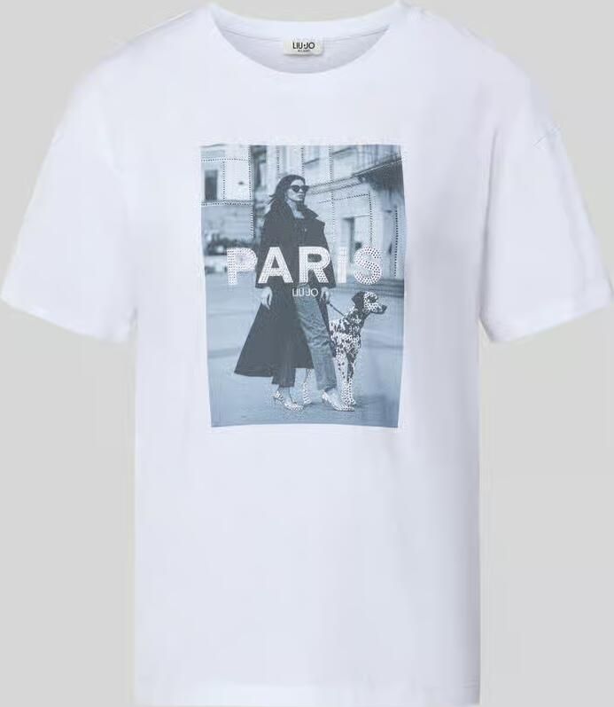 Liu Jo White T-shirt met motiefprint en met strass-steentjes
