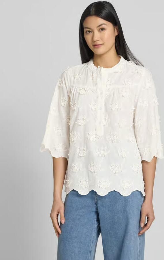 LOLLYS LAUNDRY Blouse met gehaakt kant en golvende zoom model 'Louise' - Foto 3