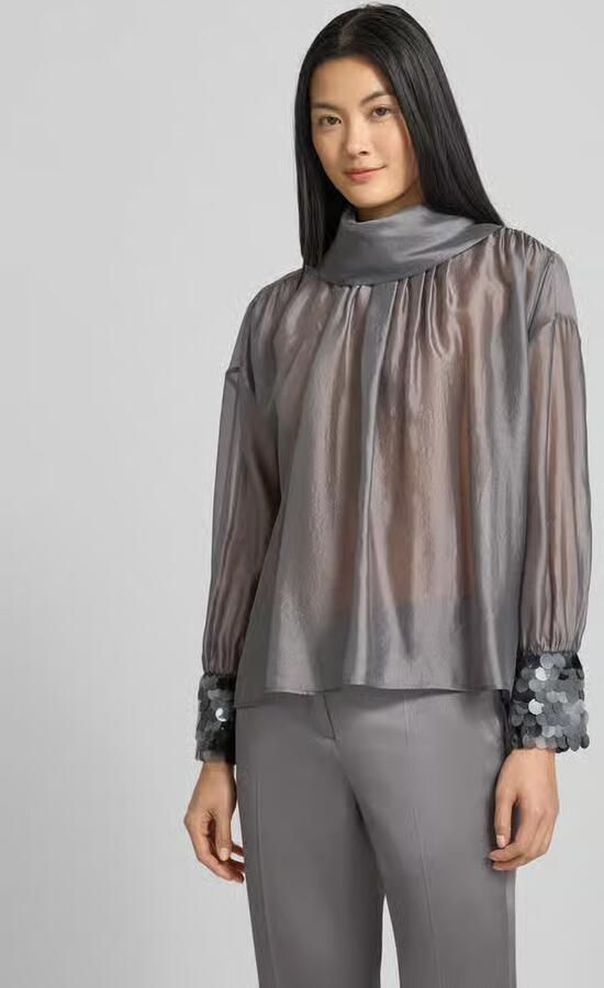 LUISA CERANO Blouse van viscosemix met col en pailletten - Foto 4