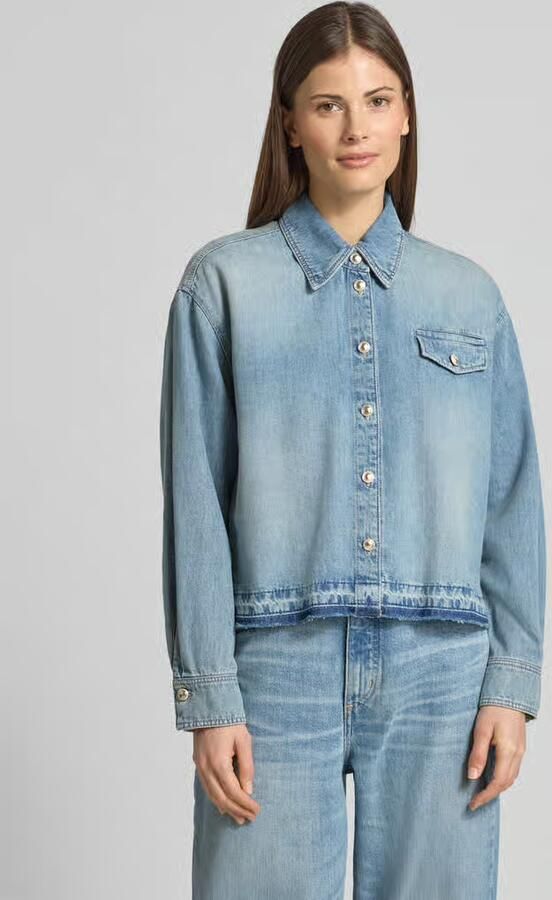 LUISA CERANO Boxy fit jeansblouse met borstzakje - Foto 3
