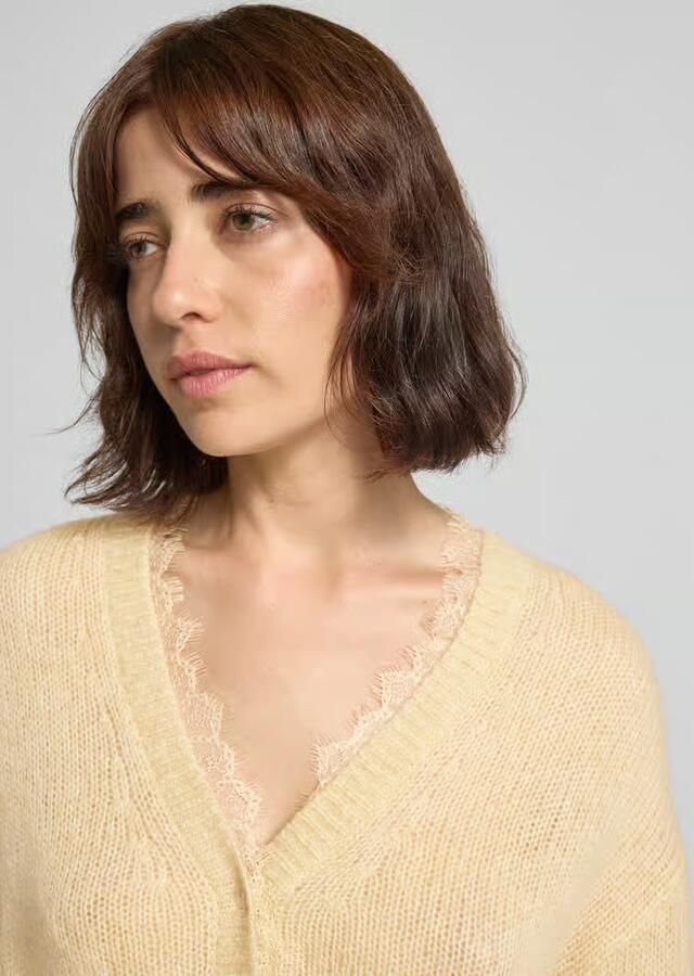 LUISA CERANO Gebreid jack met V-hals en met kant - Foto 2