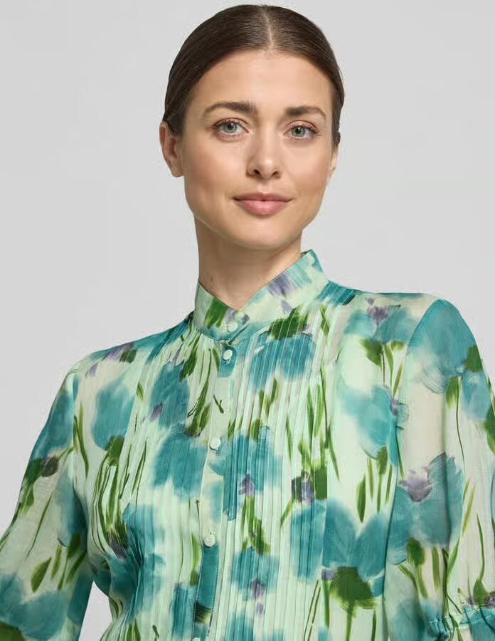 LUISA CERANO Midi-jurk met opstaande kraag en plooien van lyocell-ramie-mix