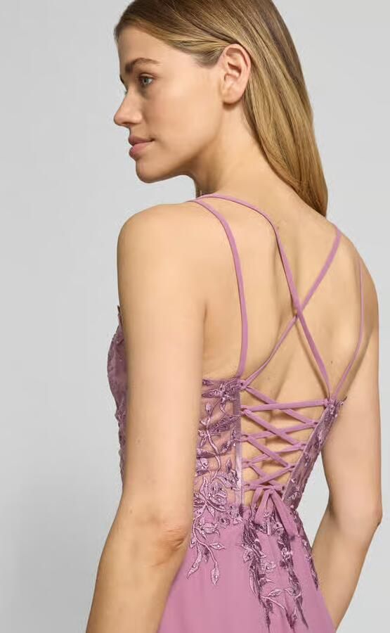 LUXUAR FASHION Avondjurk met kant en met strass-steentjes - Foto 2