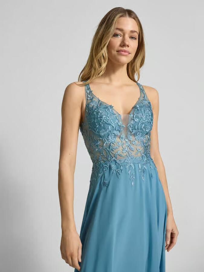 LUXUAR FASHION Avondjurk met kant en met strass-steentjes