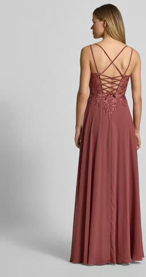 LUXUAR FASHION Avondjurk met kant en met strass-steentjes - Foto 4