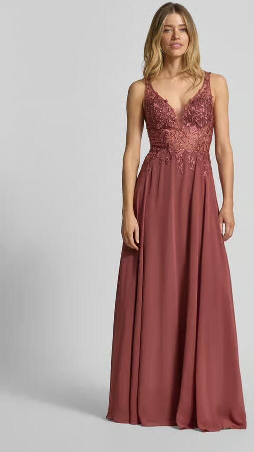LUXUAR FASHION Avondjurk met kant en met strass-steentjes - Foto 3