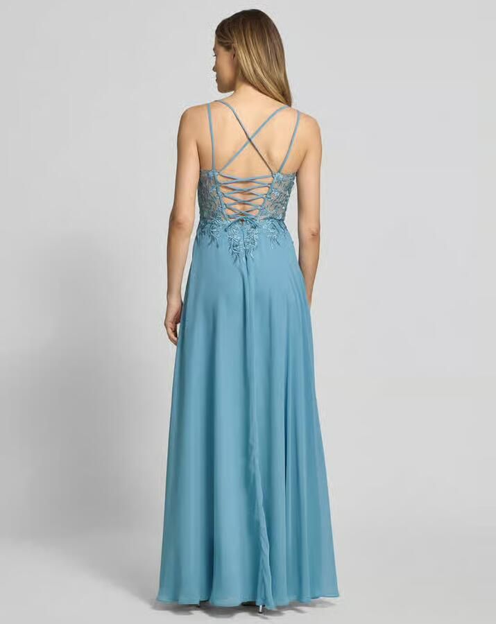 LUXUAR FASHION Avondjurk met kant en met strass-steentjes