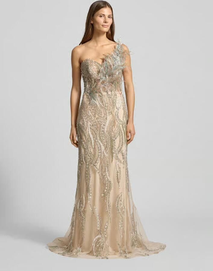 LUXUAR FASHION Avondjurk met One-shoulder band en Veren - Foto 2