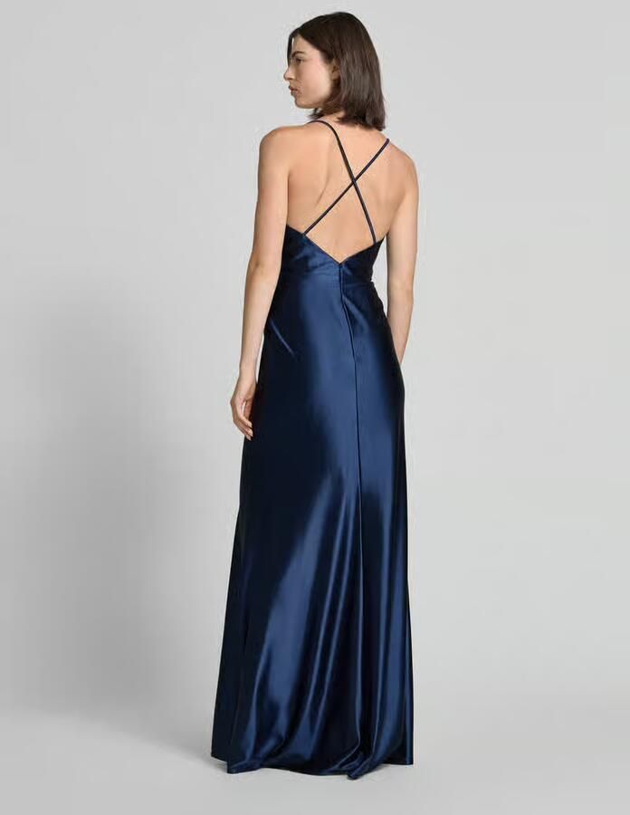 LUXUAR FASHION Maxi-jurk van satijn met draperieën en loopsplit - Foto 4
