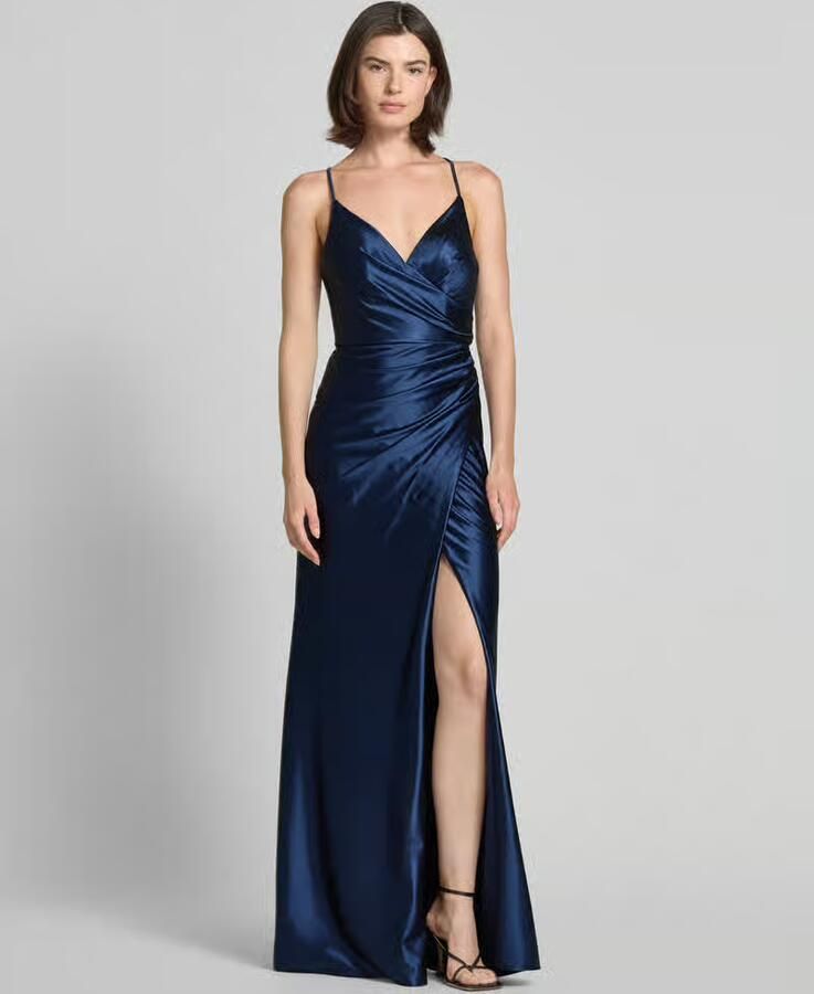 LUXUAR FASHION Maxi-jurk van satijn met draperieën en loopsplit - Foto 2