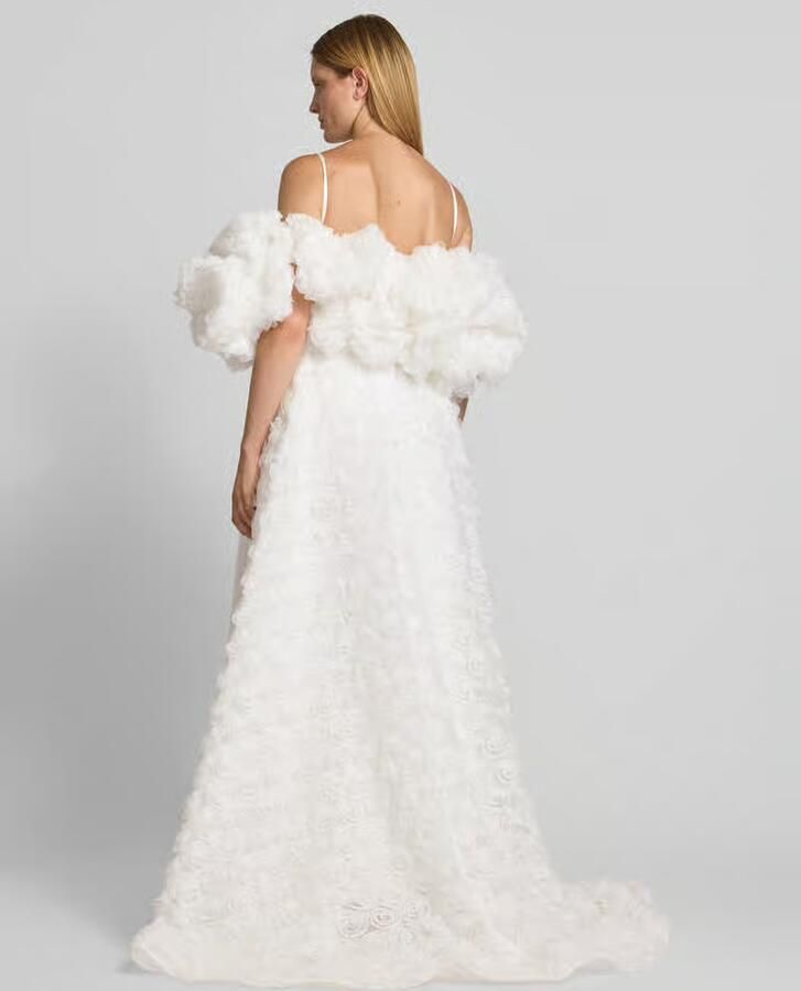 LUXUAR FASHION Bruidscape in maxilengte met florale siergarnering - Foto 2
