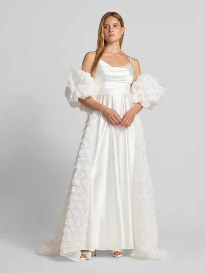 LUXUAR FASHION Bruidscape in maxilengte met florale siergarnering - Foto 4