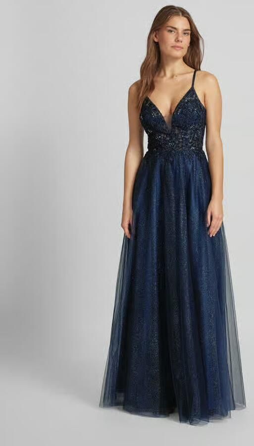 LUXUAR FASHION Getailleerde avondjurk met siersteentjes - Foto 4