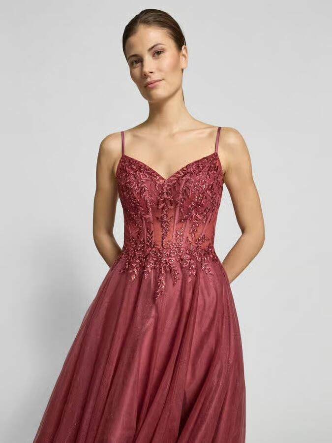 LUXUAR FASHION Avondjurk met stitchings en met siersteentjes