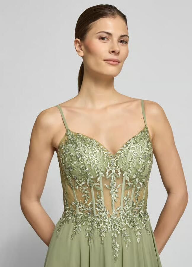 LUXUAR FASHION Avondjurk met stitchings en met siersteentjes