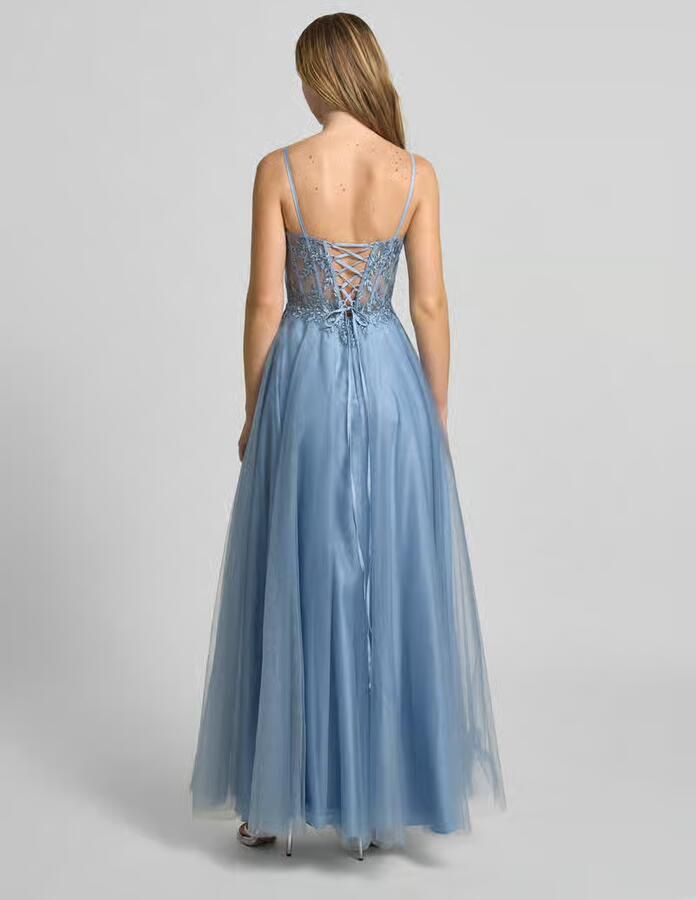 LUXUAR FASHION Avondjurk met stitchings en met siersteentjes - Foto 2