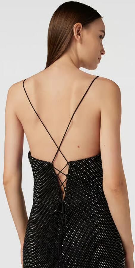 LUXUAR FASHION Avondjurk van netstof met siersteentjes