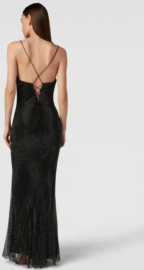 LUXUAR FASHION Avondjurk van netstof met siersteentjes - Foto 3