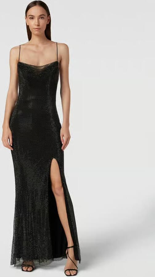 LUXUAR FASHION Avondjurk van netstof met siersteentjes - Foto 2