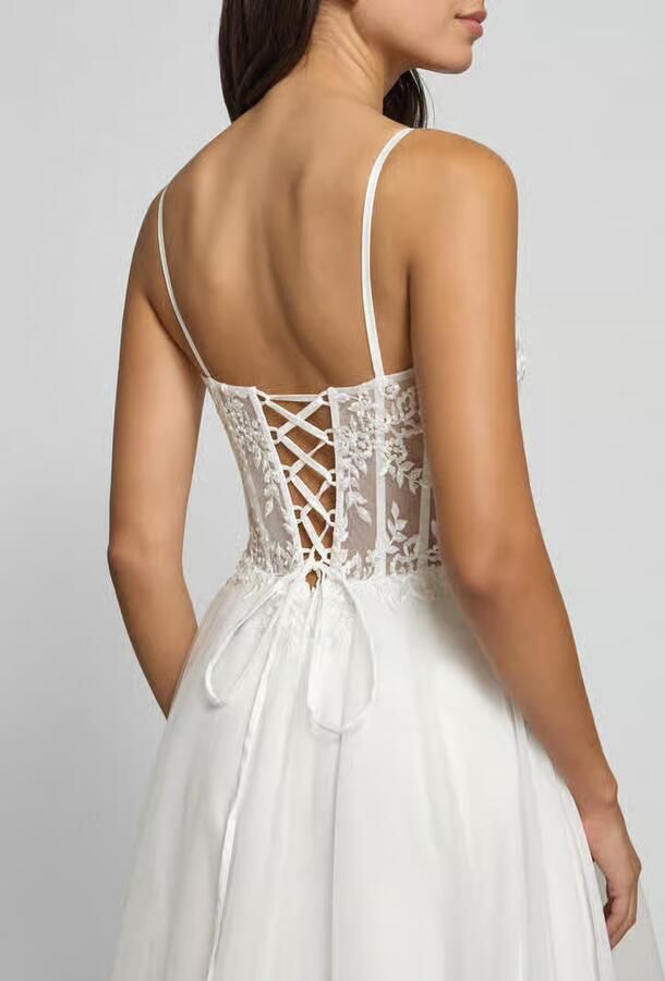 LUXUAR FASHION Avondjurk van tule met bloemenstitchings