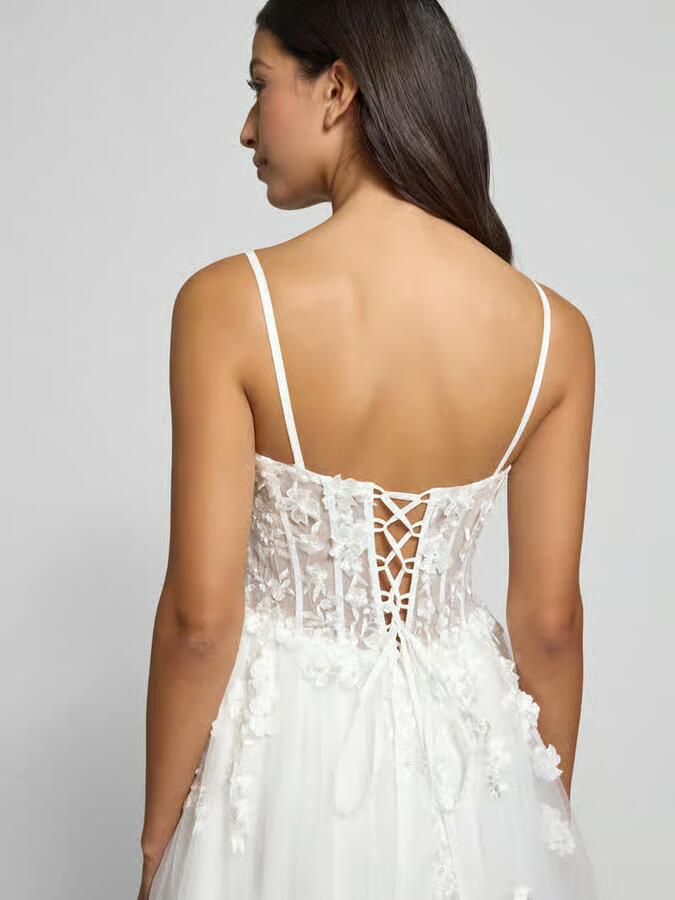 LUXUAR FASHION Avondjurk van tule met vetersluiting aan de achterkant