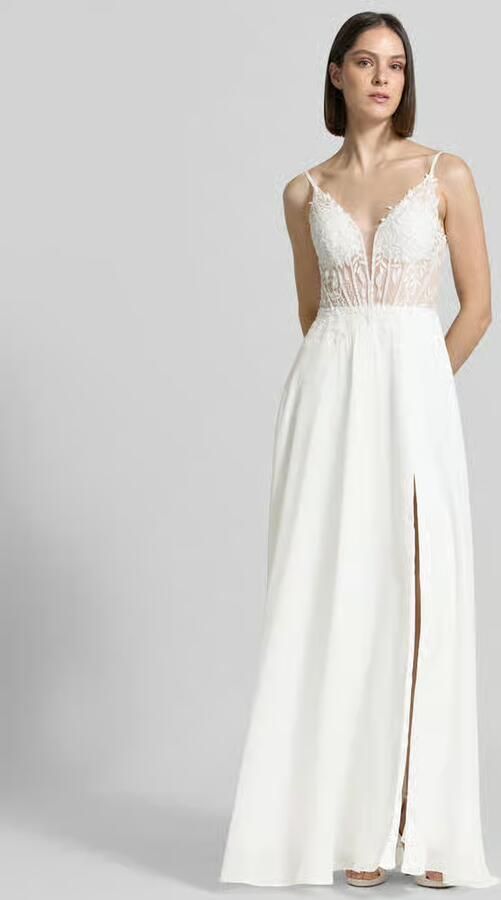 LUXUAR FASHION maxi-jurk van chiffon met stitchings en loopsplit - Foto 2