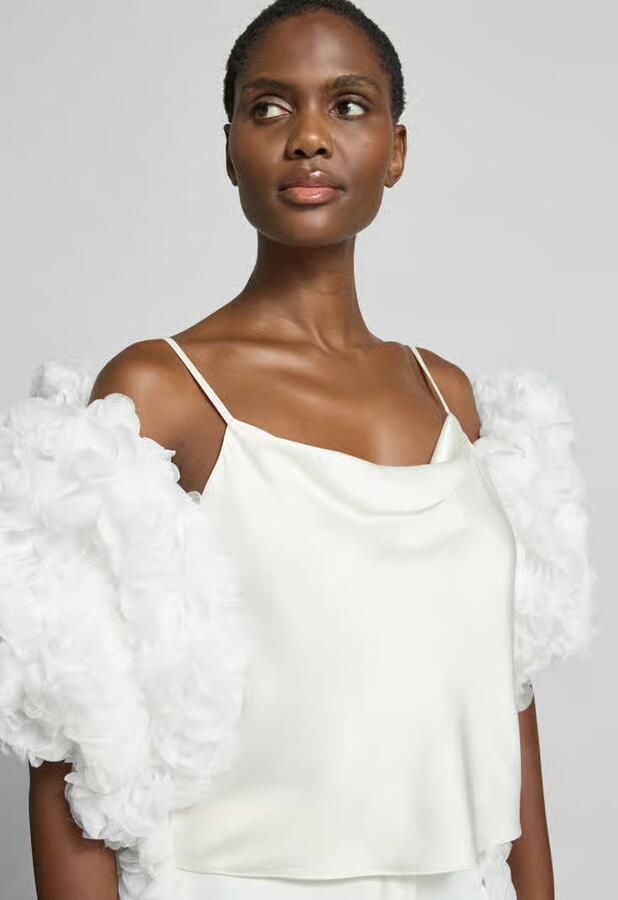 LUXUAR FASHION Bruidscape in maxilengte met florale siergarnering